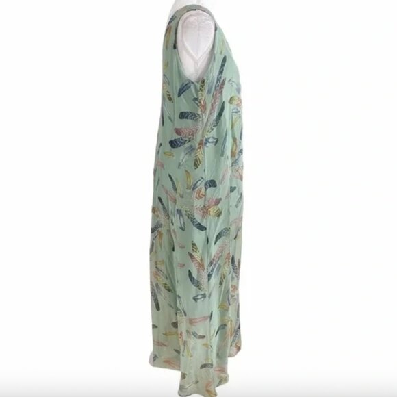 ROSEMARINE SAGE GREEN FEATHER PRINT SLEEVELESS MAXI BOHEMIAN DRESS - M - Picture 2 of 6
